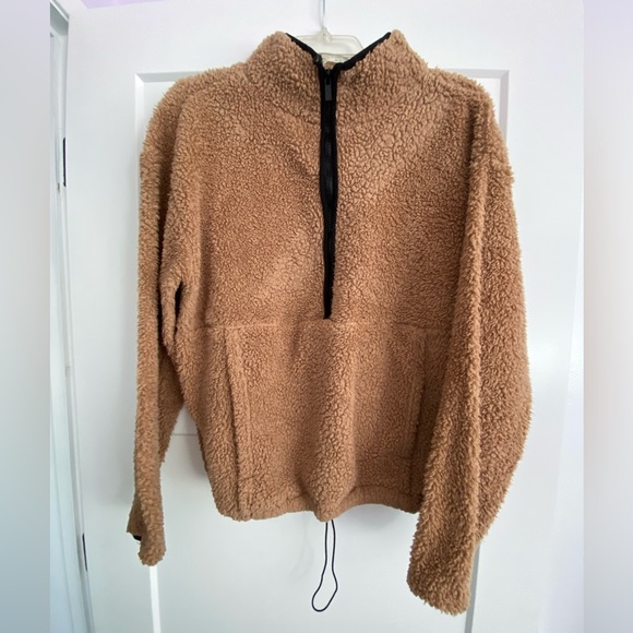 Brown fuzzy half zip - Picture 3 of 6